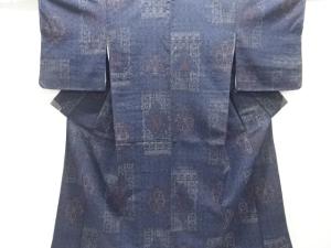 大正ロマン　華紋模様織り出し手織り真綿小千谷紬着物